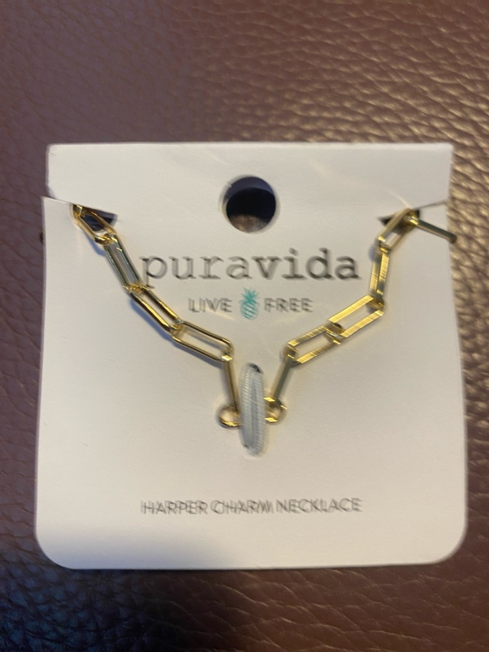 Pura Vida Gold Link Necklace with White Accent Charm